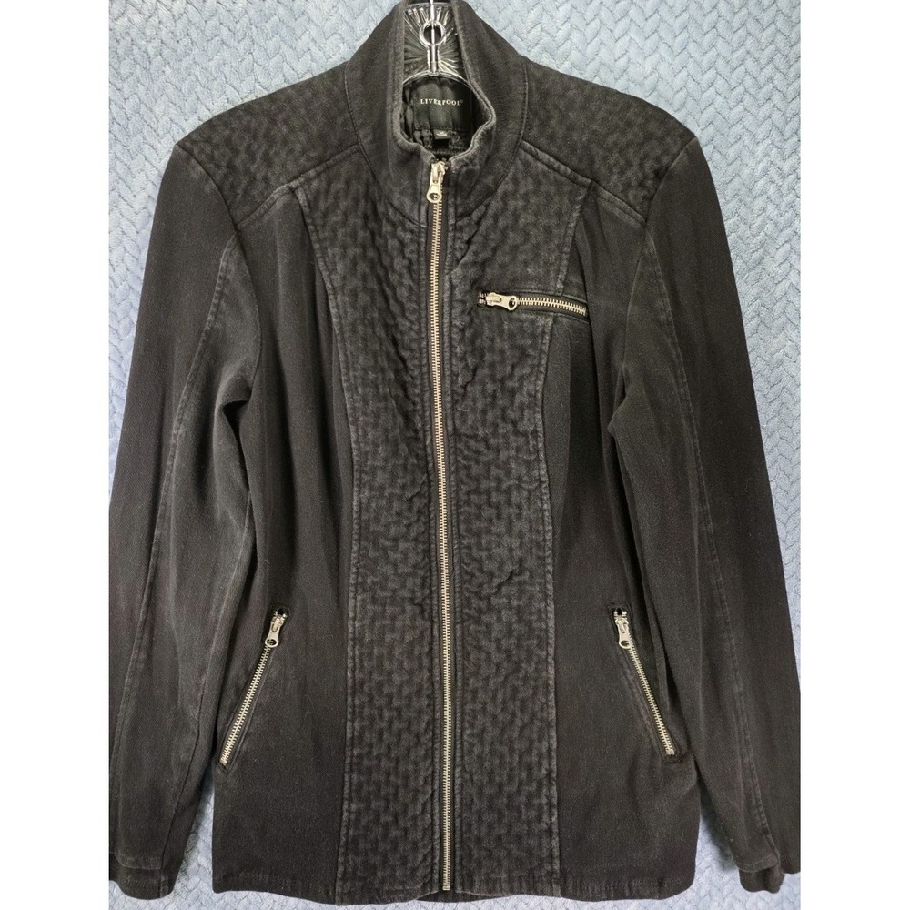 Liverpool Los Angeles Men's Med. Black Moto Full Zip Jacket Mixed Fabric Quilted